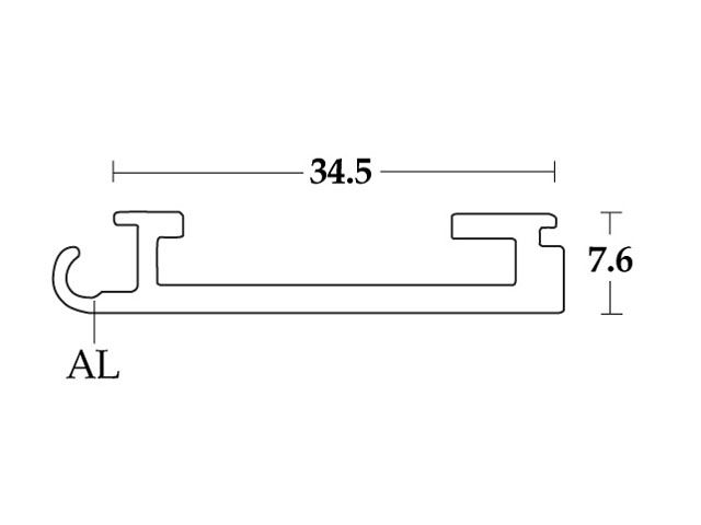 3708 ALUMINIUM VÉGZÁRÓ PROFIL, ALUMINIUM 34,5x7,6mm   2,6m MÜANYAG SZERELVÉNY