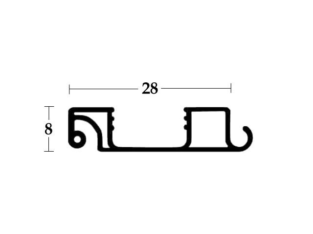 4180 FOGANTYÚ PROFIL A 3663 R, EZÜST 28x8mm   2,6m MÜANYAG SZERELVÉNY