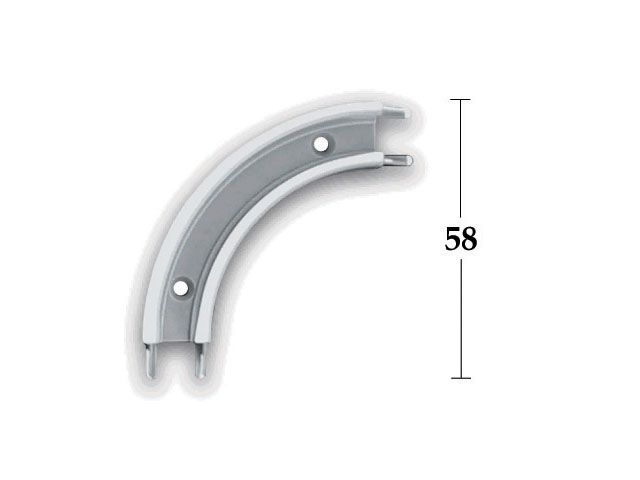 0655 RÁCSAVAROZHATÓ SÍNHAJLAT, EZÜST 90 FOK, 58x58mm MÜANYAG SZERELVÉNY