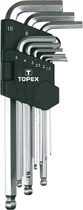 IMBUSZKULCS KÉSZLET TOPEX 9db-os 1,5-10mm GÖMBFEJES 