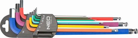 IMBUSZKULCS KÉSZLET SZÍNES NEO TOOLS 9db-os 1,5-10mm 