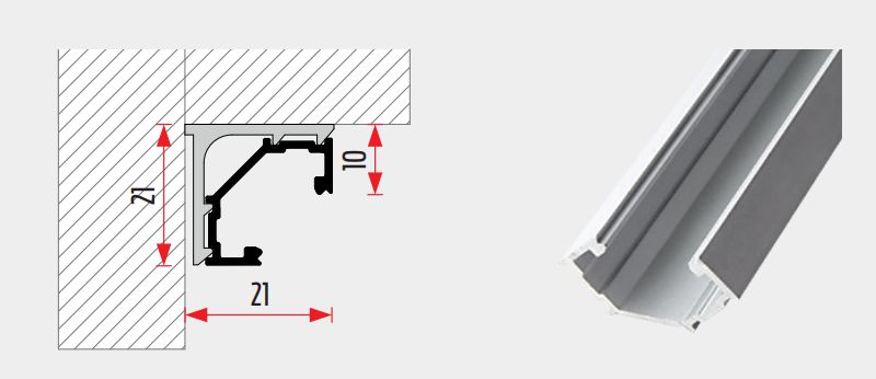 LED profil LL-07-B sarok (eloxált alu) / 1m 