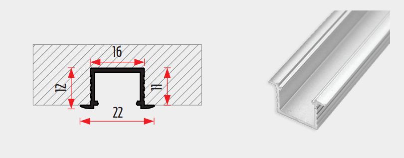 LED profil LL-05 bemarható (eloxált alu) / 2m 