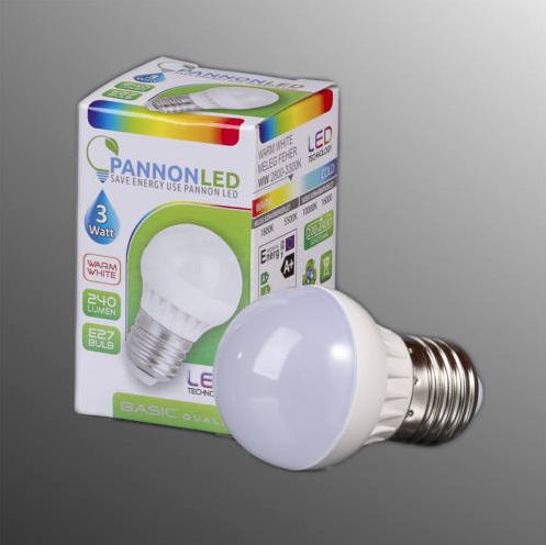 LED LÁMPA GÖMB E27 MELEG FEHÉR 3W 230fok 