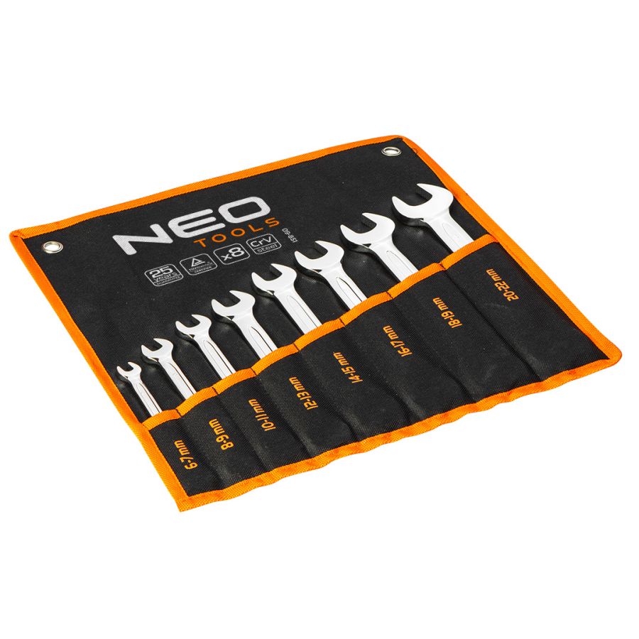 VILLÁSKULCS KÉSZLET NEO TOOLS 8db, 8-22mm, DIN3110 