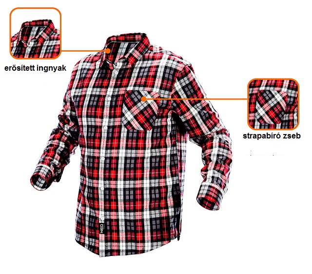 FLANEL ING PIROS-FEKETE-FEHÉR NEO TOOLS L 