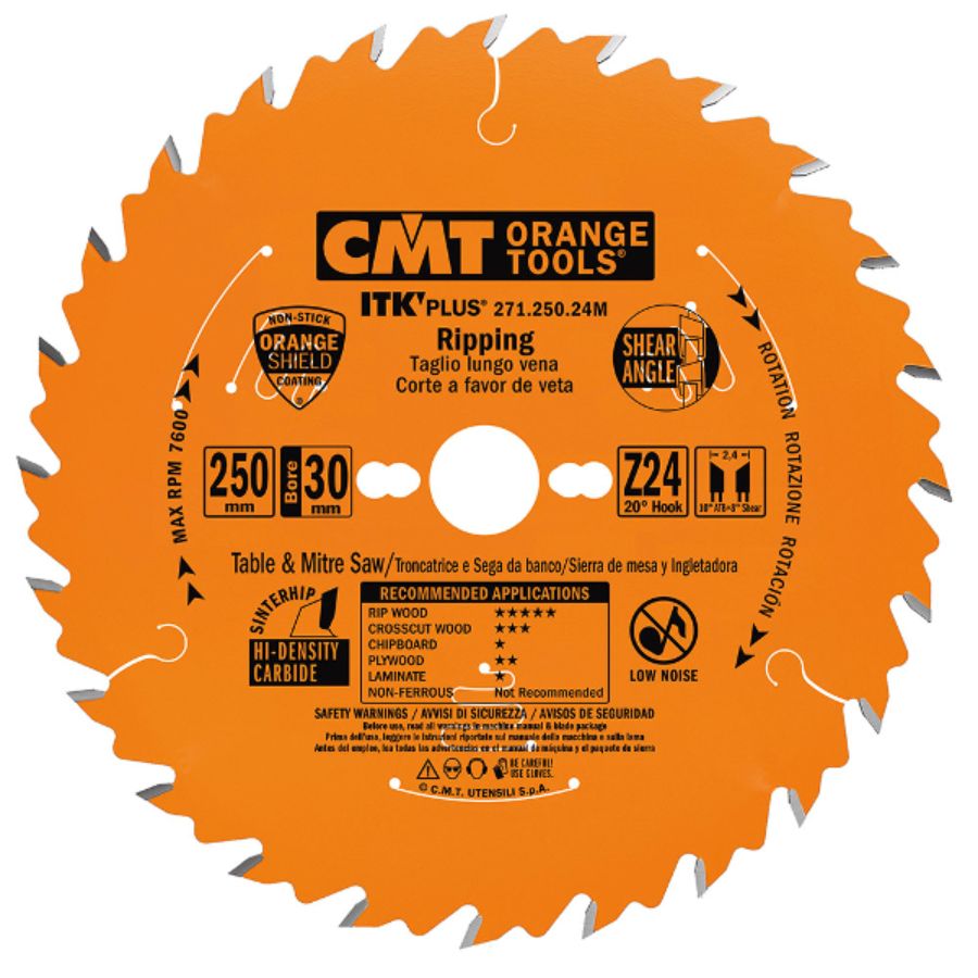 CMT IPARI ITK PLUS HASÍTÓ FŰRÉSZLAP 165x1,7x20(+15,87) Z=24, 271.165.24H ATB+SHEAR