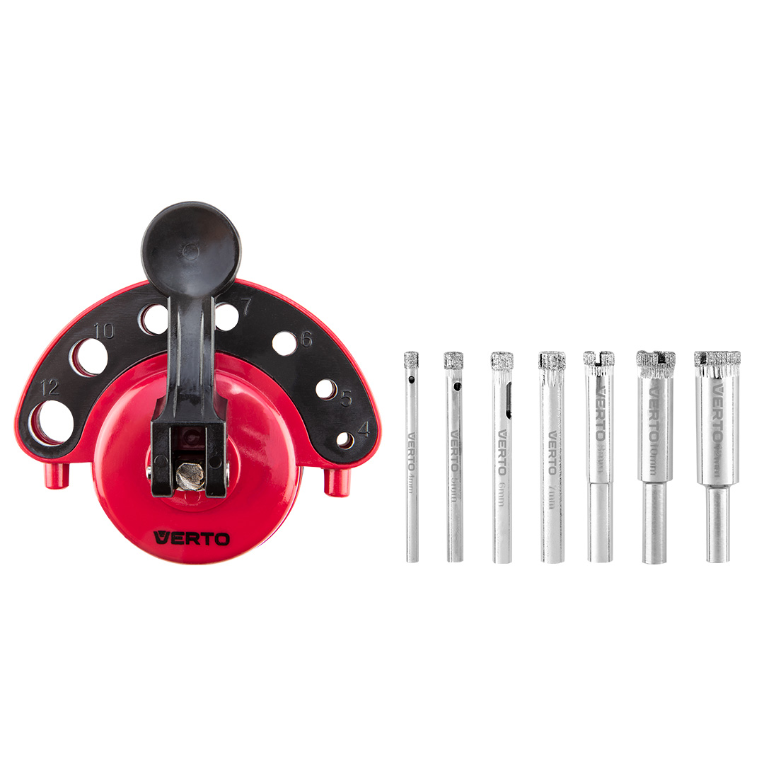 GYÉMÁNT FÚRÓKÉSZLET VERTO 7db/csomag + FÚRÓSZÁR VEZETŐ 5-12mm 