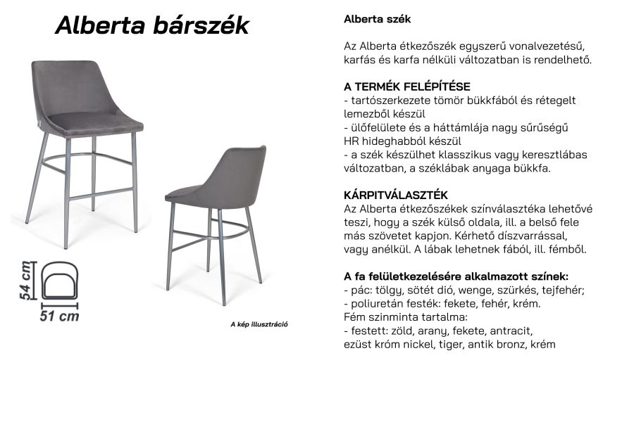 ALBERTA BÁRSZÉK H65 CLASSIC FÉM LÁB 