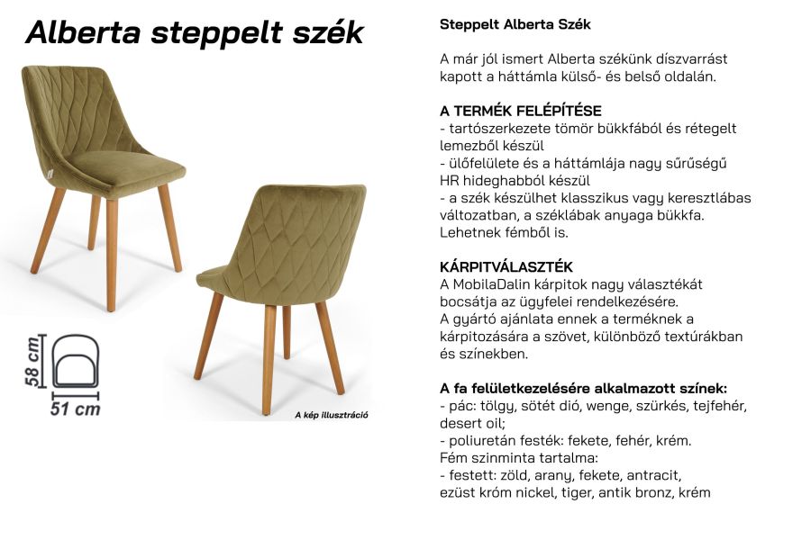 ALBERTA SZÉK STEPPELT CLASSIC FÉM LÁB 
