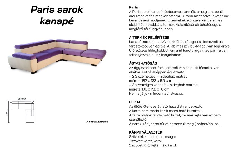 PARIS SAROK KANAPÉ BALOS CLASSIC ÁGYAZHATÓ 
