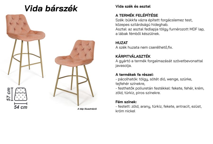 VIDA BÁRSZÉK H65 AMBIENTE CHESTER FÉM LÁB 