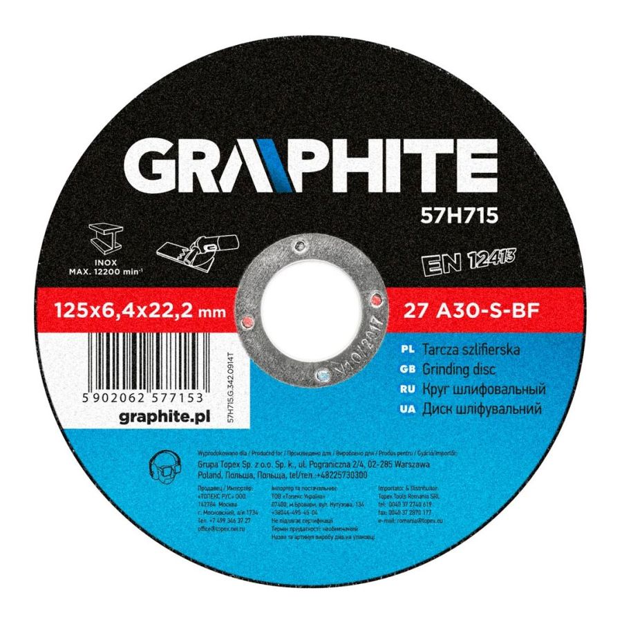 TISZTÍTÓKORONG FÉM GRAPHITE 125x6,4mm 