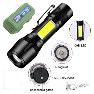 ZSEBLÁMPA AKKUS USB TÖLTŐVEL 