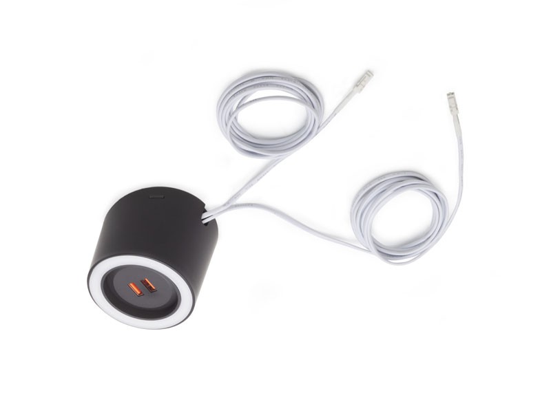 LED VILÁGÍTÁS UNIKA 4.5W/24V D=75mm FEKE KÜLSŐ FÉNYERŐ-ÉS SZÍNHŐM. VEZÉRLÉS 2 USB BÚTORVILÁGÍTÁS