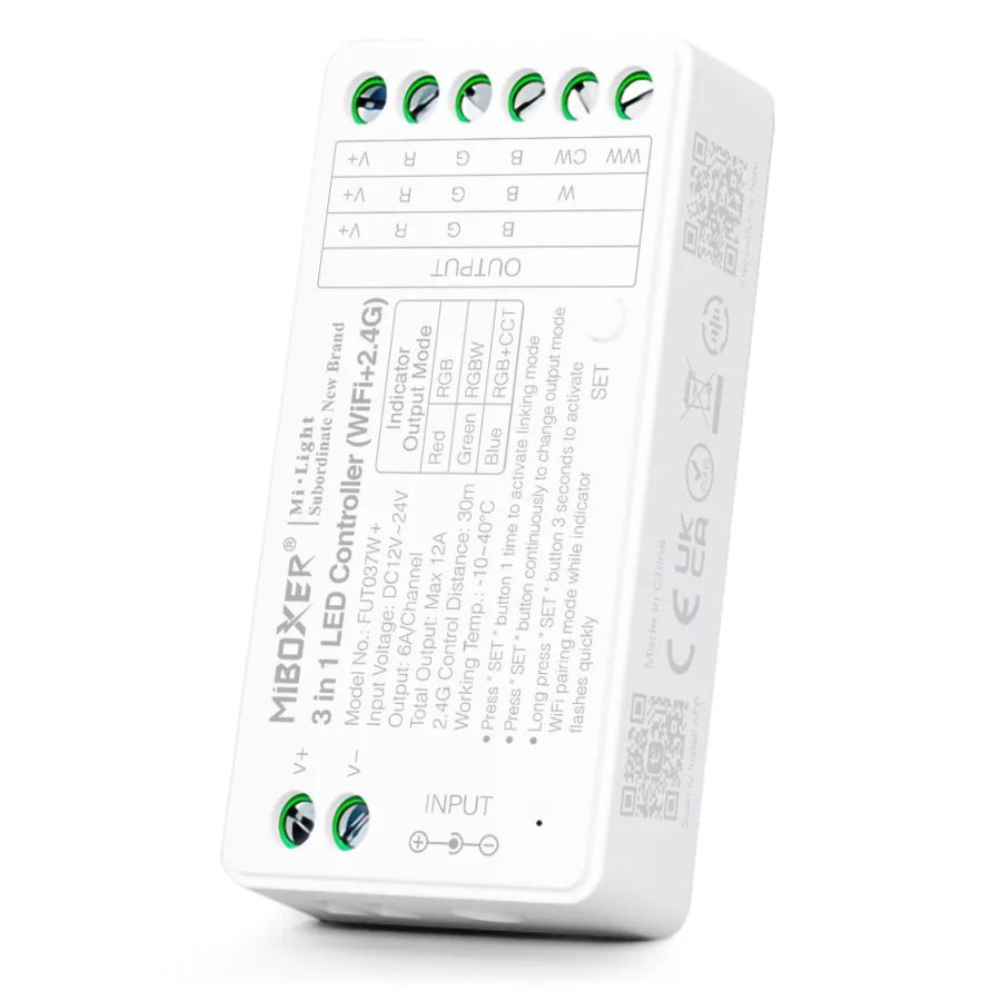 MIBOXER 3in1 LED ZÓNA VEZÉRLŐ WIFI DC12-24V 12A RGB/RGBW/RGB+CCT VILÁGÍTÁS VEZÉRLŐ