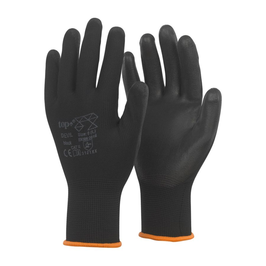 VÉDŐKESZTYŰ DEVIL PLUS, FEKETE Méret: L PU MÁRTOTT NYLON