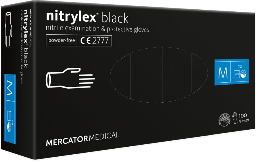NITRYLEX BLACK GUMIKESZTYŰ Méret: M, 100db/doboz PÚDERMENTES, EGYSZER HASZNÁLATOS