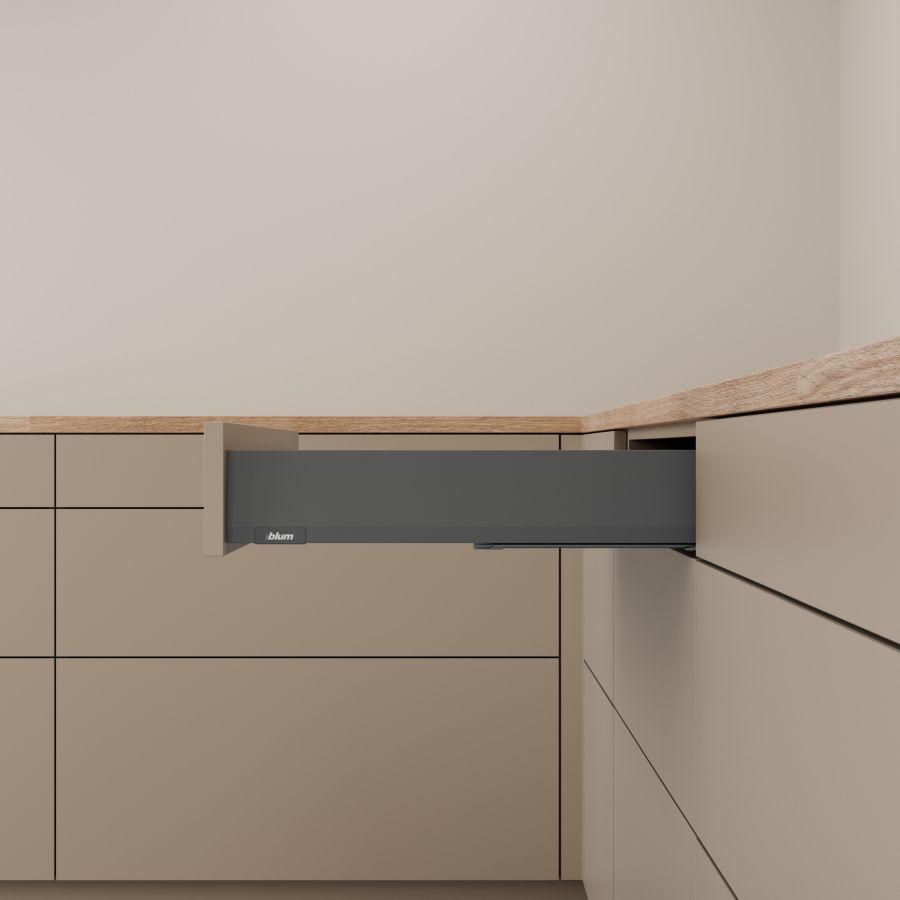 MERIVOBOX K FRONTKIHÚZÁSÚ FIÓK SZÜRKE H=300mm, 40kg, BLUMOTION RENDSZEREZÉS NÉLKÜL