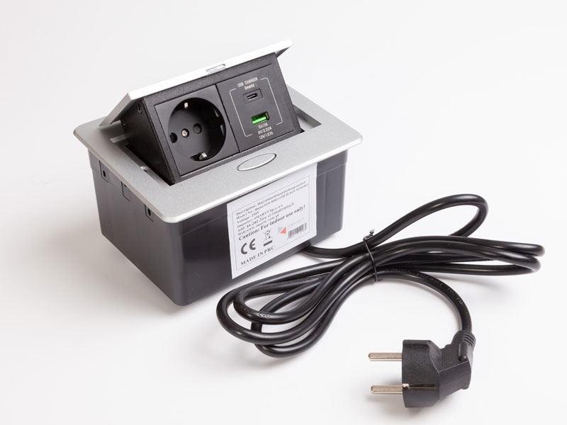 KONNEKTOR ELOSZTÓ MODULOBOX MINI ALU. 1×230V + 2xUSB 