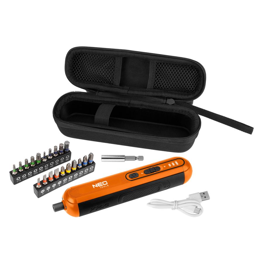 AKKUS CSAVARHÚZÓ KÉSZLET, 4V, LI-ION AKK U, USB-C TÖLTŐ, 20BIT, TOK, NEO TOOLS 
