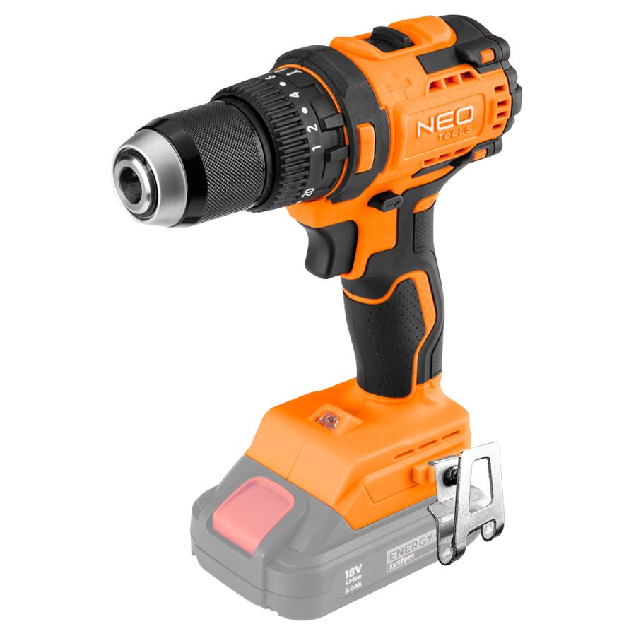AKKUS SZÉNKEFEMENTES FÚRÓ, CSAVAROZÓ, ÜT VEFÚRÓ ENERGY+ 18V, 95 NM, KOMPAKT, 13MM FÉM TOKMÁNY, AKKU NÉLKÜL, NEO TOOLS