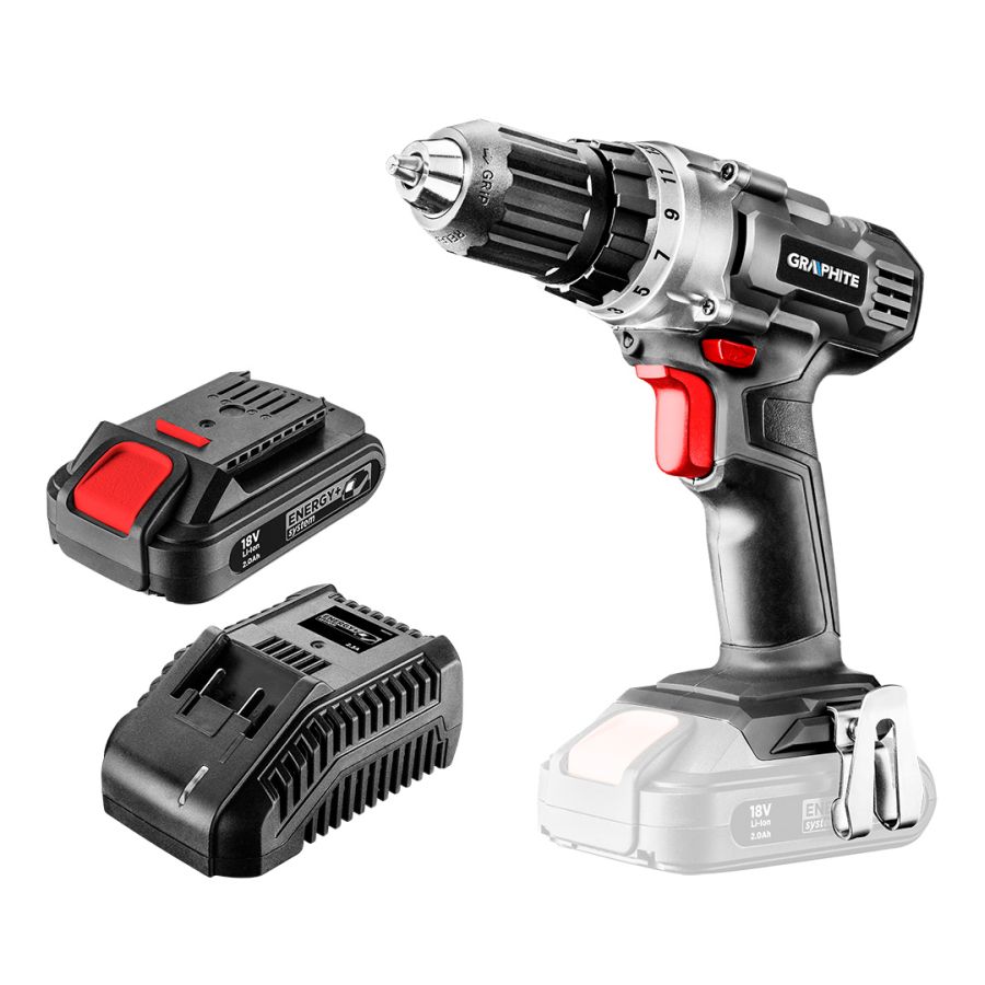 AKKUS FÚRÓ ENERGY+ 18V/2AH, 10MM GYORSTO KMÁNY, AKKU+TÖLTŐ, GRAPHITE 