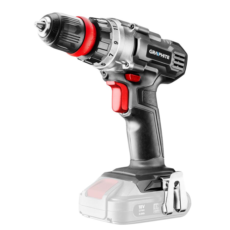 AKKUS FÚRÓ CSAVAROZÓ ENERGY+ 18V, 10MM G YORSTOKMÁNY, LEVEHETŐ FÚRÓTOKMÁNY, AKKU NÉLKÜL, GRAPHITE