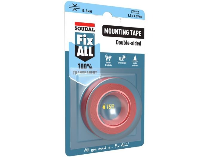SOUDAL FIX ALL KÉTOLDALAS RAGASZTÓSZALAG 1,5m x 19mm TRANSZPARENS ULTRA ERŐS, BELTÉRI-KÜLTÉRI