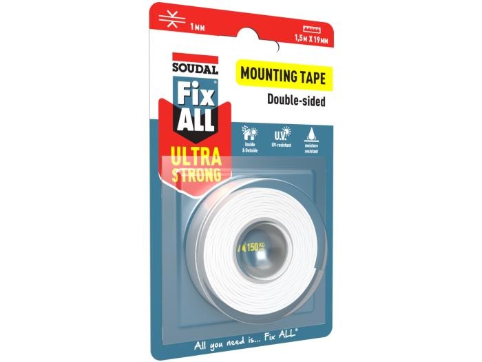 SOUDAL FIX ALL KÉTOLDALAS RAGASZTÓSZALAG 1,5m x 19mm FEHÉR ULTRA ERŐS, BELTÉRI-KÜLTÉRI