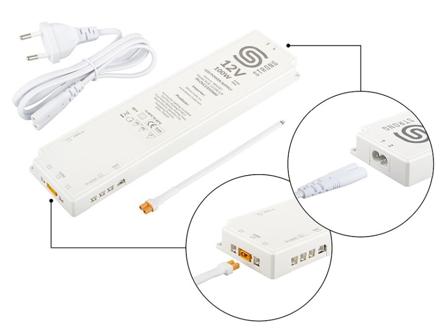 StrongLumio tápegység 100W 12V - 100W (8x mini csatlakozó + 1x 3PIN 