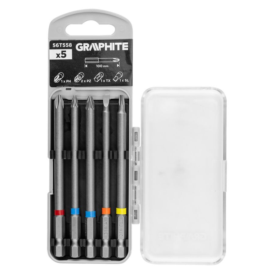 Csavarhúzó bitkészlet GRAPHITE 100mm műanyag tokban, 5db 